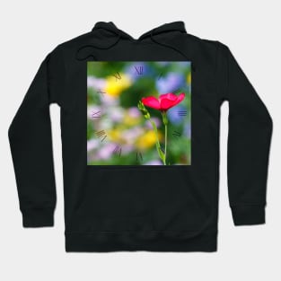 Red flower against colorful floral meadow Hoodie